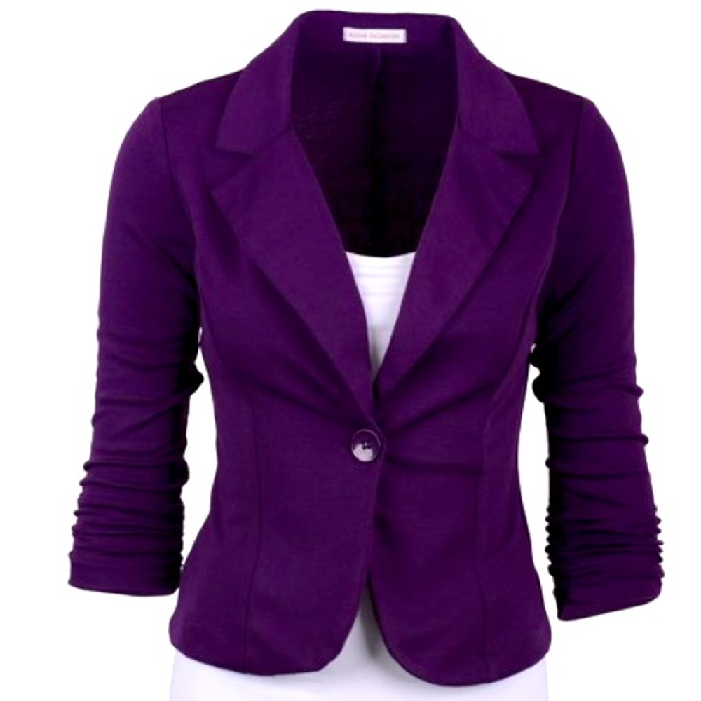 Auliné Collection Casual Work Solid Purple Blazer